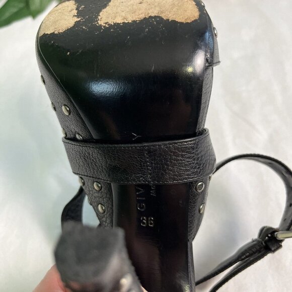 Givenchy Black Studded Leather High Heel Sandals | Size 36 | Ankle Strap + Peep - Picture 8 of 11